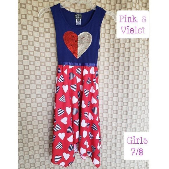 Girls Medium Dress Sleeveless Flip Sequin Heart Dress 7/8 Clearance - Picture 2 of 7